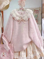 Winter Sweet Kawaii Patchwork Sweater Women Japanese Fashion Vintage Hot Girl Knitted Tops Y2k Elegant Cute Bow Pullover New