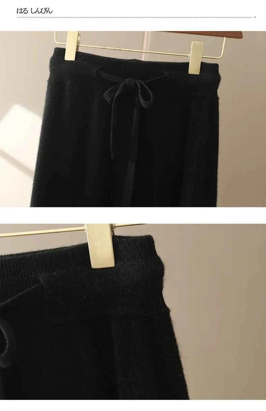 Autumn And Winter100% Pure Wool Skirt Women's Long Pocket Small A Skirt High Waist Slim Cashmere Knit A-Line Skirt