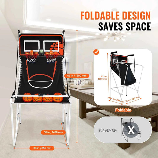 SucceBuy Foldable Basketball Arcade Game 2 Player Indoor Basketball Game Dual Shot Sport w/ 4 Balls 8 Game Modes for Kid Adult