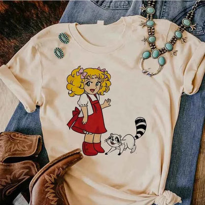 90s Kawaii Candy Candy Anime Summer Top Tshirt Femen Print T Shirt Grunge Anime Manga T Shirt Top Tees Graphic Aesthetic