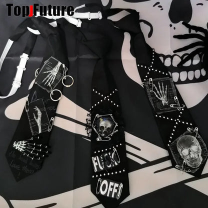 Women Men Y2K Girl Boy Gothic Harajuku Punk Steampunk Pre-Tied Ties Skeleton Necktie Accessories Halloween Cosplay Tie Choker SS69