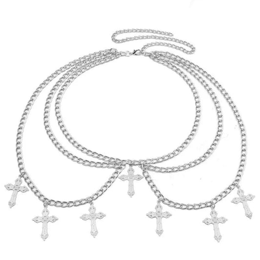 SS69 Women's Cross Waist Chain, Adjustable Metal Body Jewelry for Punk Style