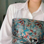 Traditional Japanese Kimono Yukata Obi Belt Crane Floral Printed Haori Belt Brocade Jacquard Waistband Shirt  Decor Accessories