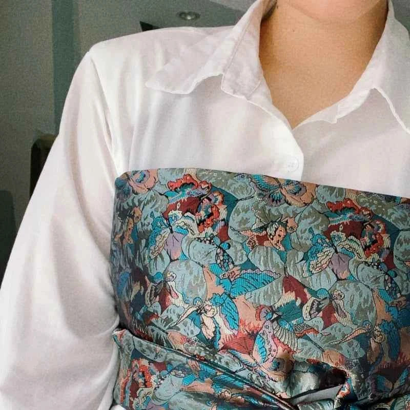 Traditional Japanese Kimono Yukata Obi Belt Crane Floral Printed Haori Belt Brocade Jacquard Waistband Shirt  Decor Accessories