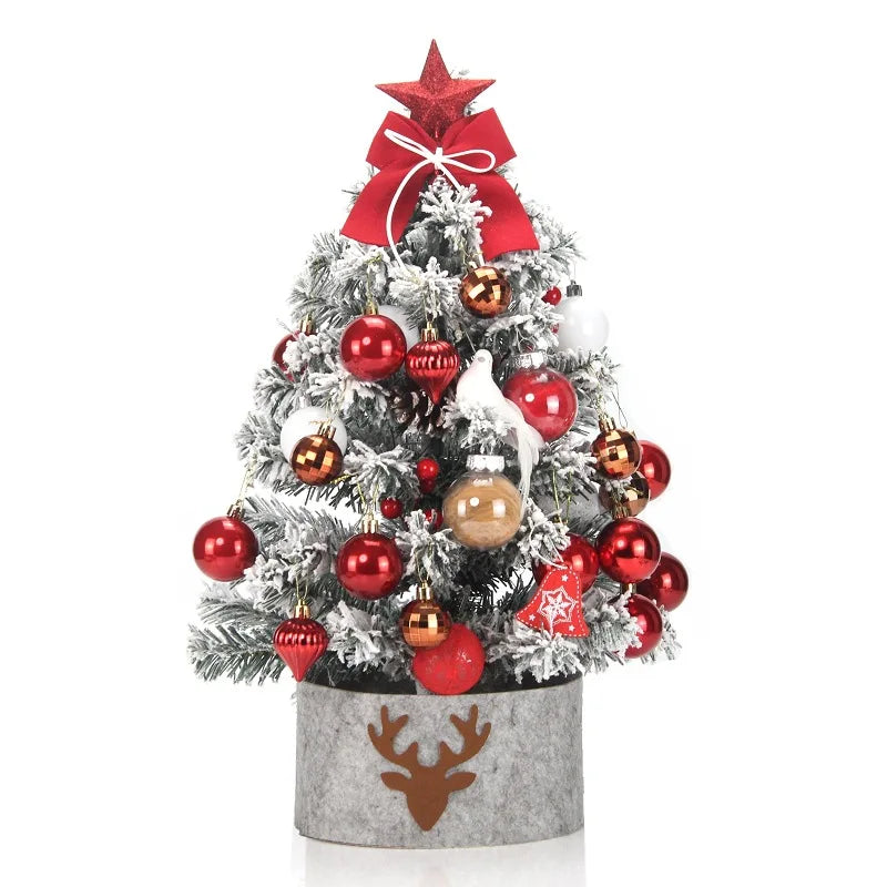 45/60cm Mini Christmas Tree With Lights DIY Desktop Golden Red Christmas Decorations 2024 New Year Home Party Windows Ornaments SS69