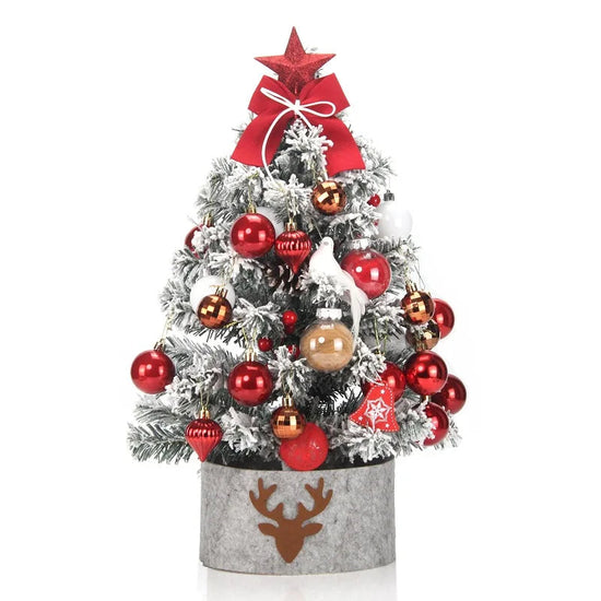 45/60cm Mini Christmas Tree With Lights DIY Desktop Golden Red Christmas Decorations 2024 New Year Home Party Windows Ornaments SS69