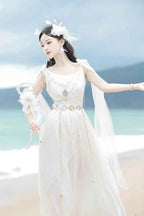 NONSAR God Greek Sweet Vintage Fairy Dress Women Summer Court Style Han Elements Chiffon Elegant floating Strap Long Dresses
