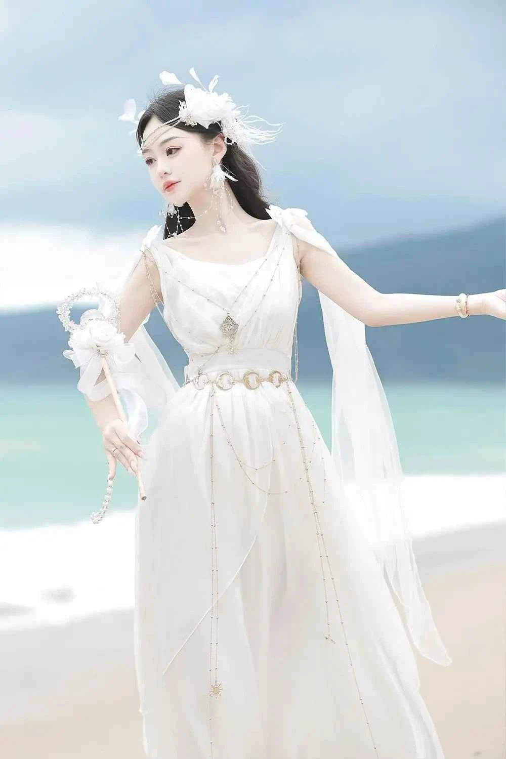 NONSAR God Greek Sweet Vintage Fairy Dress Women Summer Court Style Han Elements Chiffon Elegant floating Strap Long Dresses