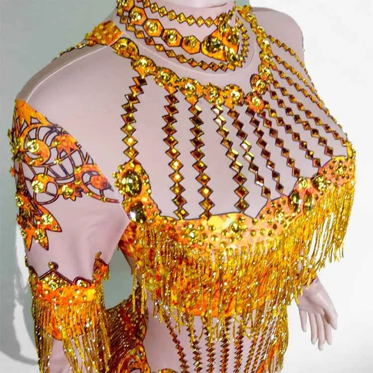 Custom rhinestones bodysuit tassels women Celebrate stage Team pole dance club party fashion leotard clothing
