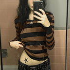 Autumn Y2k Fairy Grunge Pullover Hoodie Striped Print Hoodies Female Sweatshirts Women Hooded Fairycore Aesthetic Harajuku Tops SS69