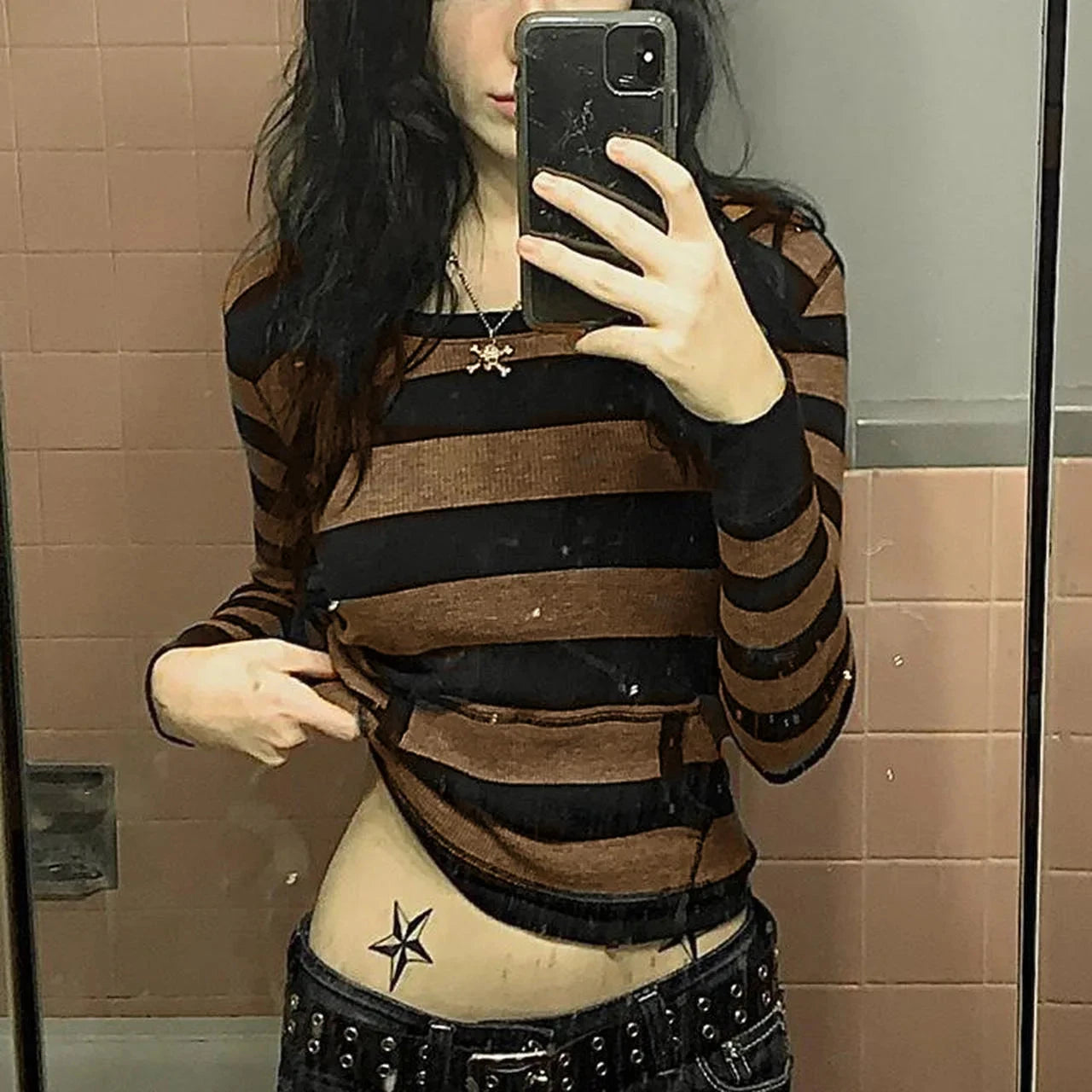 Autumn Y2k Fairy Grunge Pullover Hoodie Striped Print Hoodies Female Sweatshirts Women Hooded Fairycore Aesthetic Harajuku Tops SS69