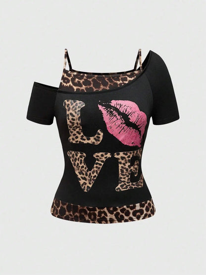 🔥2025 New Women's Y2K Punk T-shirt Fashion American Retro Sweet Sexy Short Women's Summer Leopard print Top SS69