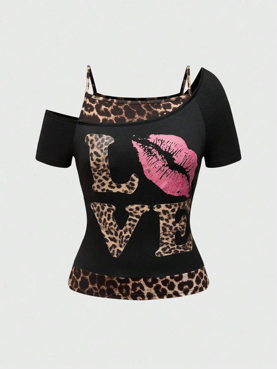 🔥2025 New Women's Y2K Punk T-shirt Fashion American Retro Sweet Sexy Short Women's Summer Leopard print Top SS69
