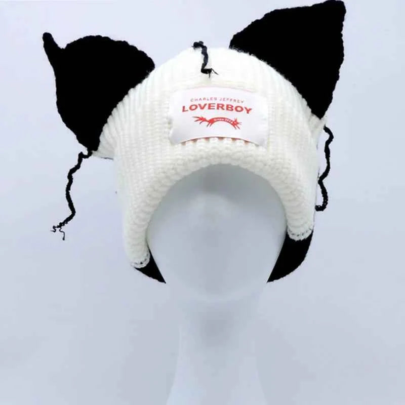 Long fox Ears Knitted Hat Men Women Rabbit Ear Warm Crochet Beanies Kpop Hip Hop Hat Winter Skullies Cap Y2k Christmas Gifty