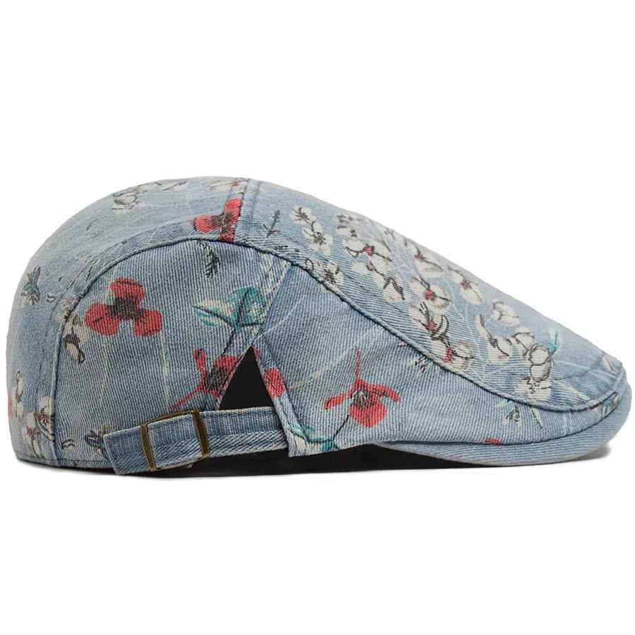 New Vintage Print Denim Beret Women Men Cotton Newsboy Cap Casual Visor Fashion Flat Hat Adjustable Berets For Spring Autumn