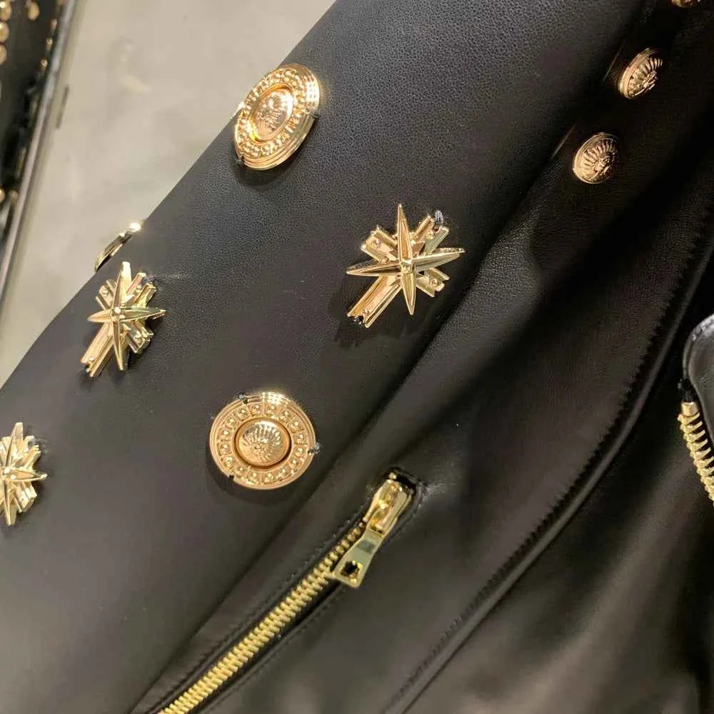 Leather Jacket Rivet High Street Ladies Autumn and Spring Fashion Wear Genuine Sheepskin Jacket 5860