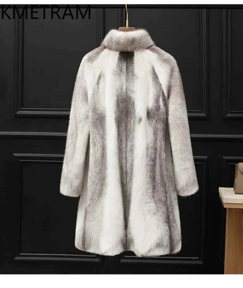 KMETRAM 100% Cross Mink Fur Jacket Woman Mid Length Real Fur Coat Winter Women Clothing Furry Jackets 2025 шуба женская
