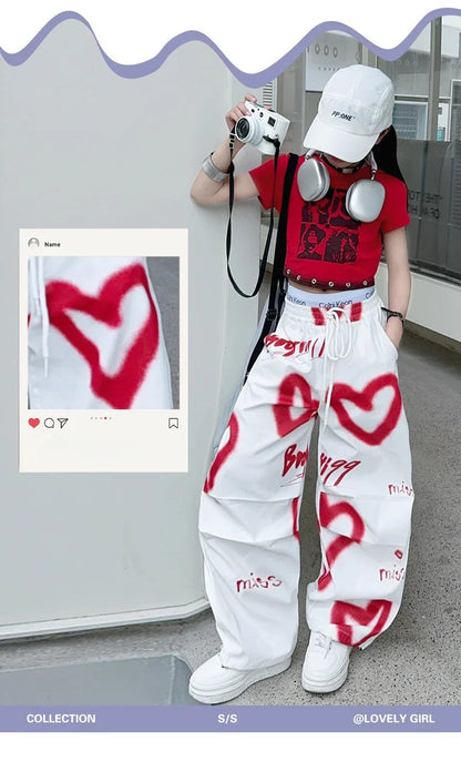 summer junior Girls Love Graffiti Casual Pants teenager girl Casual Hip Hop cargo pants kids Dance pants children clothes SS69