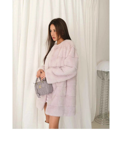 HDHOHR 2025 New 100% Real Mink Fur Coat Women Fashion Essential Natural Mink Fur Jackets Warm Royel Blue Winter Fur Coat