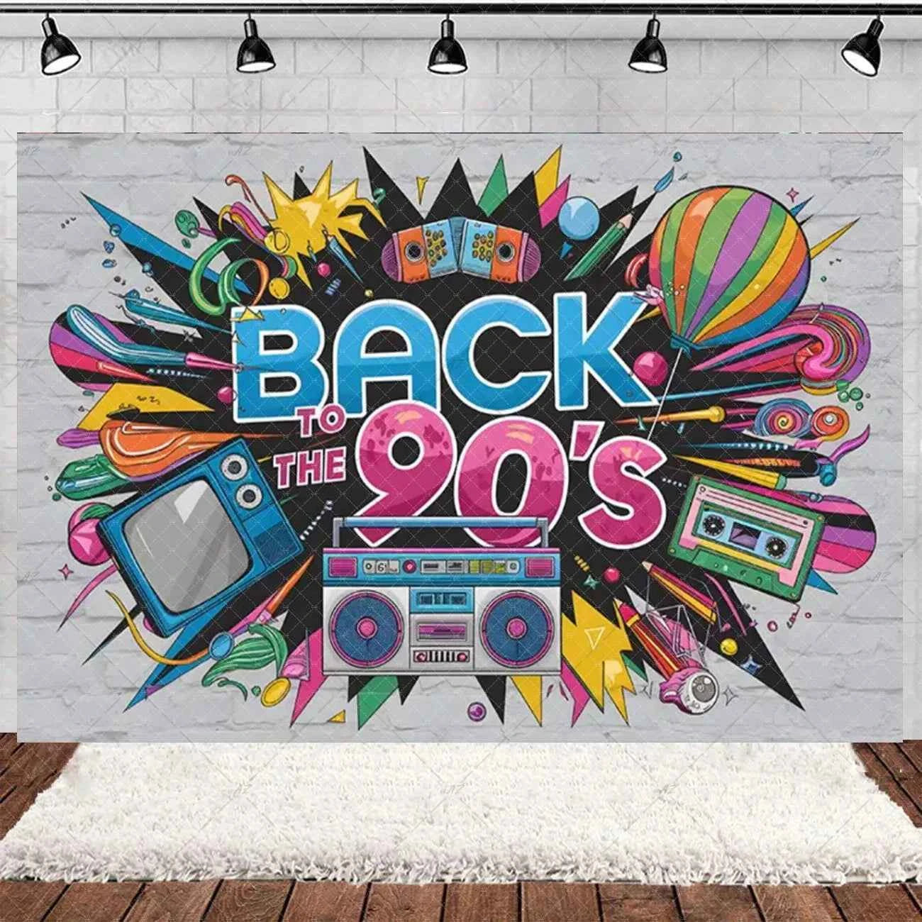 Retro Back to the 70s 80s 90s Backdrop Music Party Decorations Neon Light Graffiti Tapes Disco Background Photo Studio Supplies