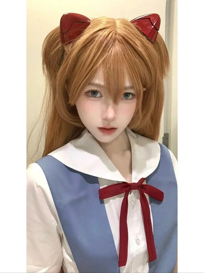 Anime School Uniform Cosplay Costume for Women with Wig and Hair Clips