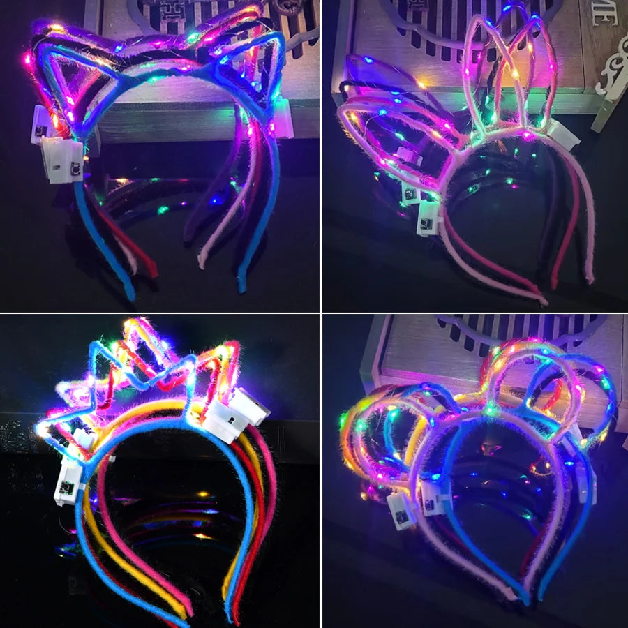 LED Glow Cat & Bunny Ear Headbands - 10/20/30 Pcs