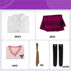 Anime Game Kaede Akamatsu Cosplay Costume Korean Style Pink School Uniform Vest Gingham Wig Woman Sexy Carnival Party Suit