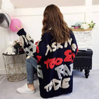 Women's Loose Knit Cardigan Sweater - V-Neck Button Front