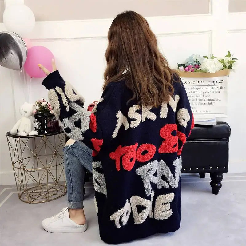 Women's Loose Knit Cardigan Sweater - V-Neck Button Front