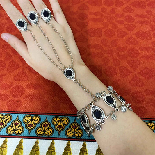 Traditional Kazakhstan Ethnic Coins Bracelet Hair Accessories  for Women Vintage Nepalese Tibetan Clothing Headwear Jewelry Set