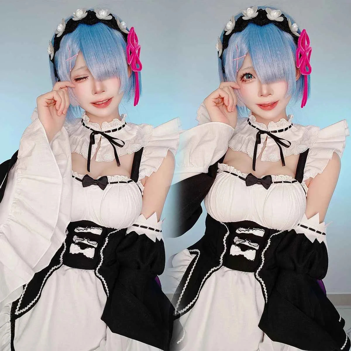 HOLOUN Rem Anime Cosplay Costume Set - Lolita Maid Dress for Women