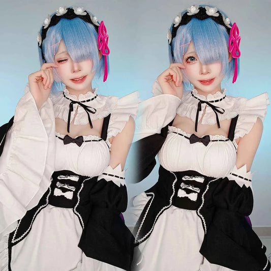 HOLOUN Rem Anime Cosplay Costume Set - Lolita Maid Dress for Women