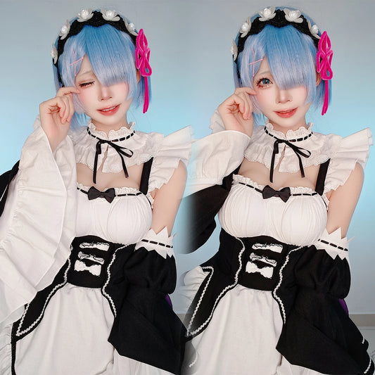 HOLOUN Rem Anime Cosplay Costume Set - Lolita Maid Dress for Women