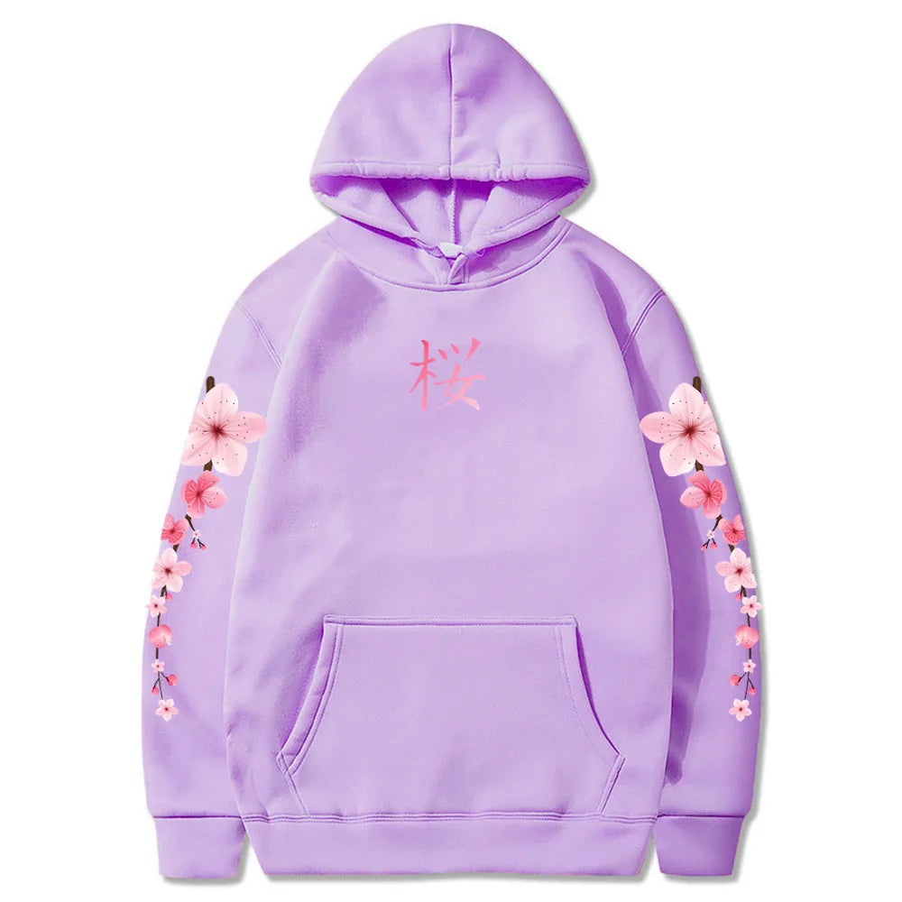Japanese Blossom Sakura Graphic Hoodies Long Sleeve Winter Hooded Sweatshirts Casual Women/Men Comfortable Pullovers with Pocket SS69 21.69 light-purple / XXXL