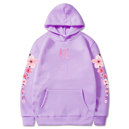 Japanese Blossom Sakura Graphic Hoodies Long Sleeve Winter Hooded Sweatshirts Casual Women/Men Comfortable Pullovers with Pocket SS69 21.69 light-purple / XXXL
