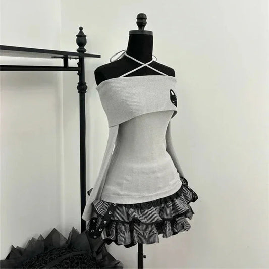 Japanese Sweet Y2k Elegant 2 Piece Set Woman Long Sleeve Chic Blouse+ Mini Ruffle Skirt Female Korea Style Rave Birthday Outfits SS69