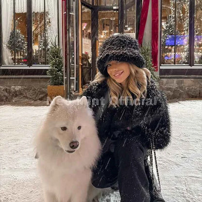 Neo Mint 2025 Winter Hot Brand Fashion Gradient Faux Fur Bucket Hats Women Thick Warm Fluffy Fox Fur Luxury Panama Fisherman Cap