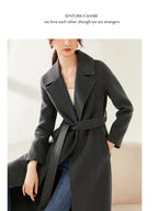 SENTUBILA Women's 100% Wool Long Wrap Coat with Belted Waist