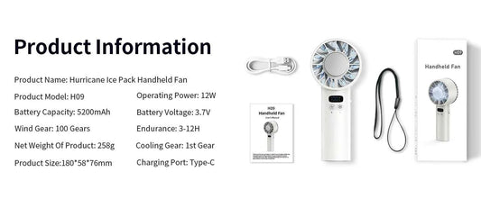 Outdoor Portable Mini Fan Handheld Fan with LED Display Semiconductor Refrigeration 100 Wind Speeds USB Rechargeable Battery Fan