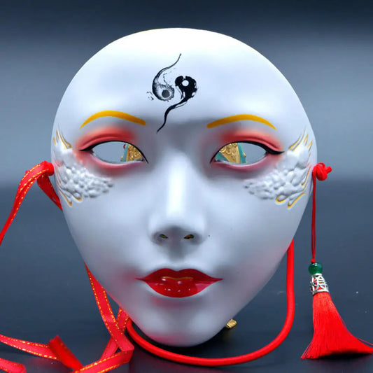 SS69 Ancient Style Full Face Mask, White Retro Hanfu Costume Prop for Adults