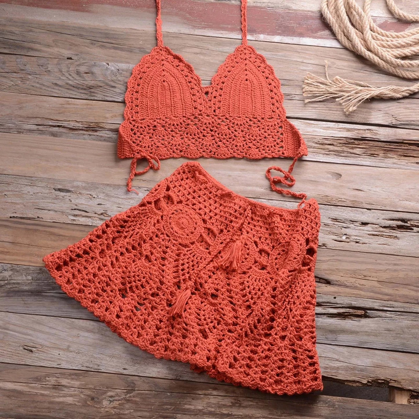 Womens Retro Beach Style Crocheted Hollowed Out Two Piece Summer Bikini Beach Wear Swimsuit Cotton Underwear for Women Bikini SS69