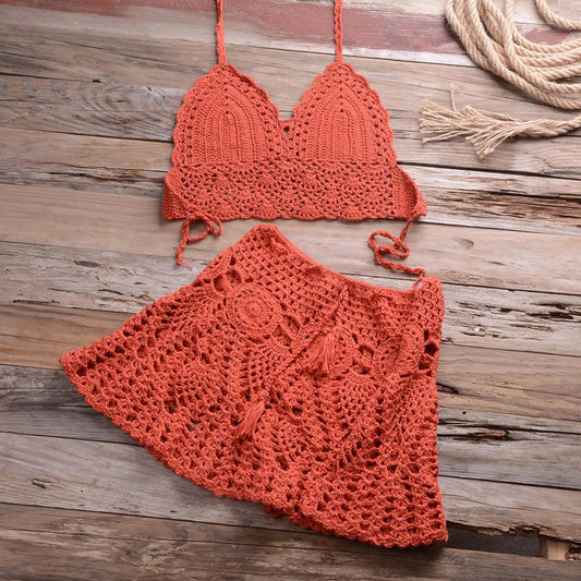 Womens Retro Beach Style Crocheted Hollowed Out Two Piece Summer Bikini Beach Wear Swimsuit Cotton Underwear for Women Bikini SS69