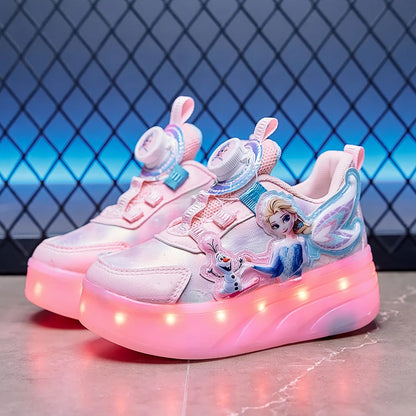 Disney Princess Two Wheels Children's Led Light Roller Skate Shoes For Girls 2025 Glowing Sports Luminous Sneakers