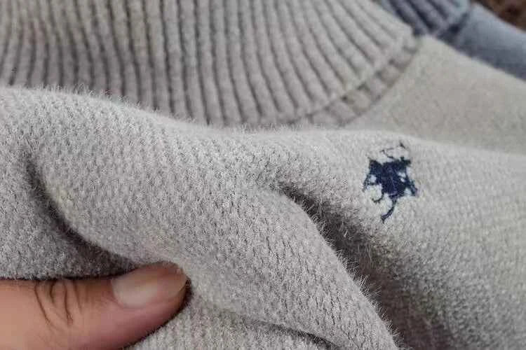 High end brand velvet sweater men's new fashion designer exquisite pony embroidery winter thick warm high neck knitted pullover