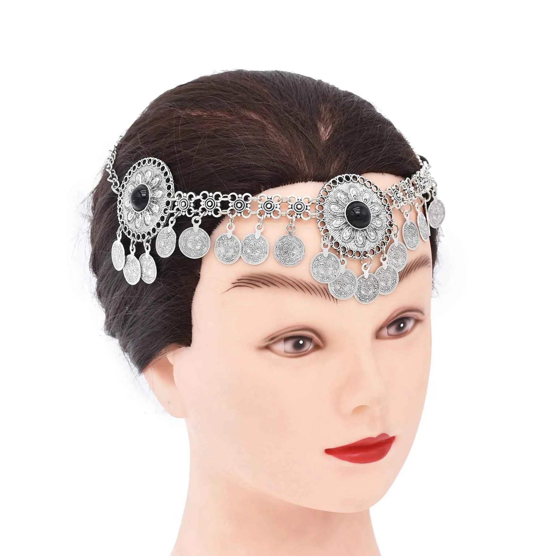 Traditional Kazakhstan Ethnic Coins Bracelet Hair Accessories  for Women Vintage Nepalese Tibetan Clothing Headwear Jewelry Set