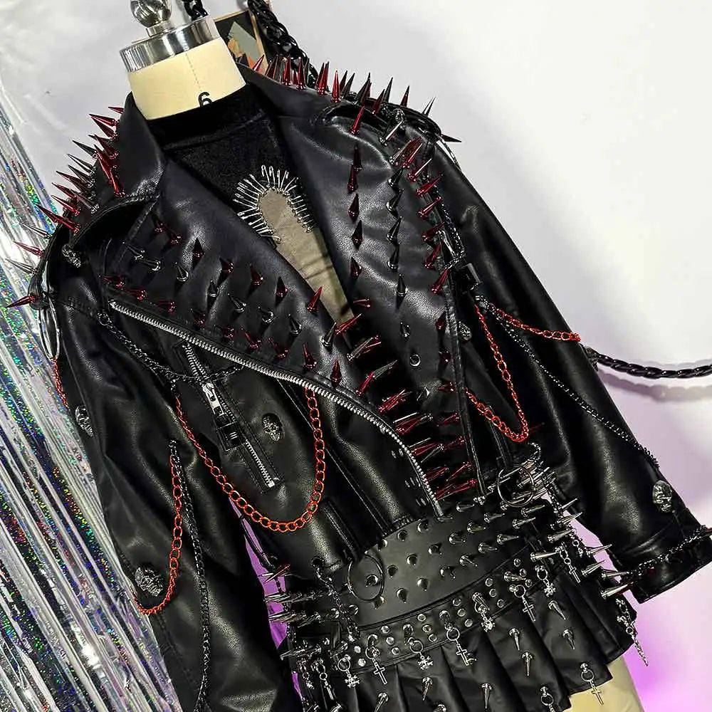 Women's Y2K Goth PU Leather Jacket with Spikes
