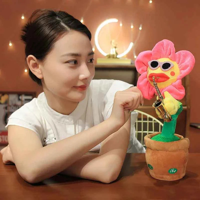 Musical Singing Dancing Toys 120 Songs Repeating Talking Record Speaking Sunflower Soft Plush Funny Creative Saxophone Kids Toy