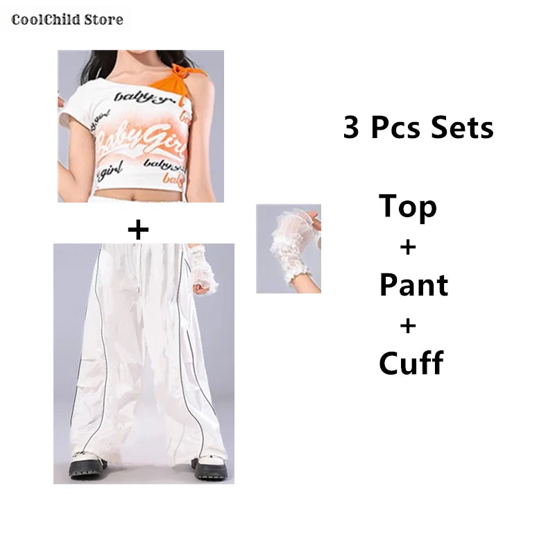 Girls Off Shoulder Crop Top & Cargo Pants Set
