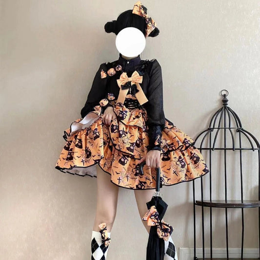 Victorian Sweet Black Pink Lolita Dress Women Kawaii Elegant Luxury Y2k Chic Retro Gothic Dresses Girls Witch Pattern Midi Dress SS69