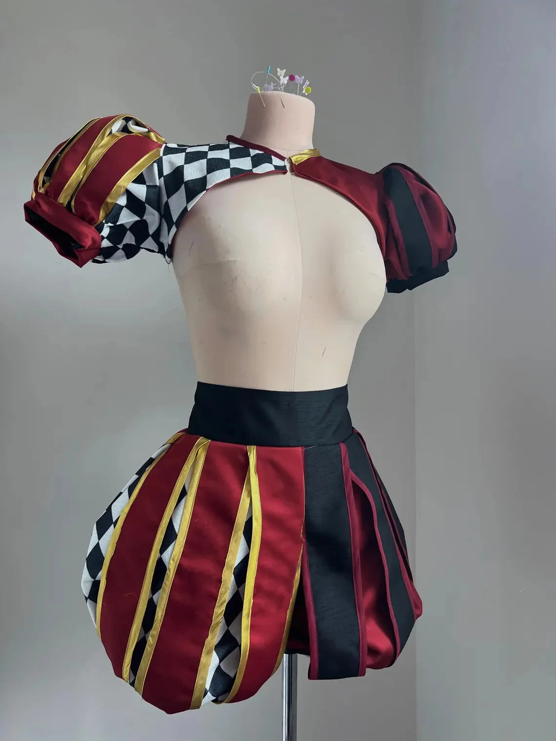 Custom Made Vintage Victorian Gothic Jester Cosplay Costume Women Harlequin Carnival Outfit Tutorial Joker Clown Suit